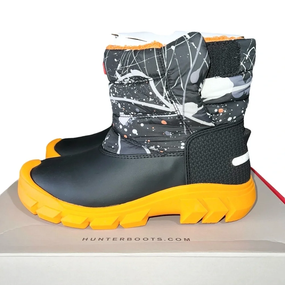 Hunter Boots Boys Size 4 Black Orange Gray Winter Molecular Insulated Waterproof